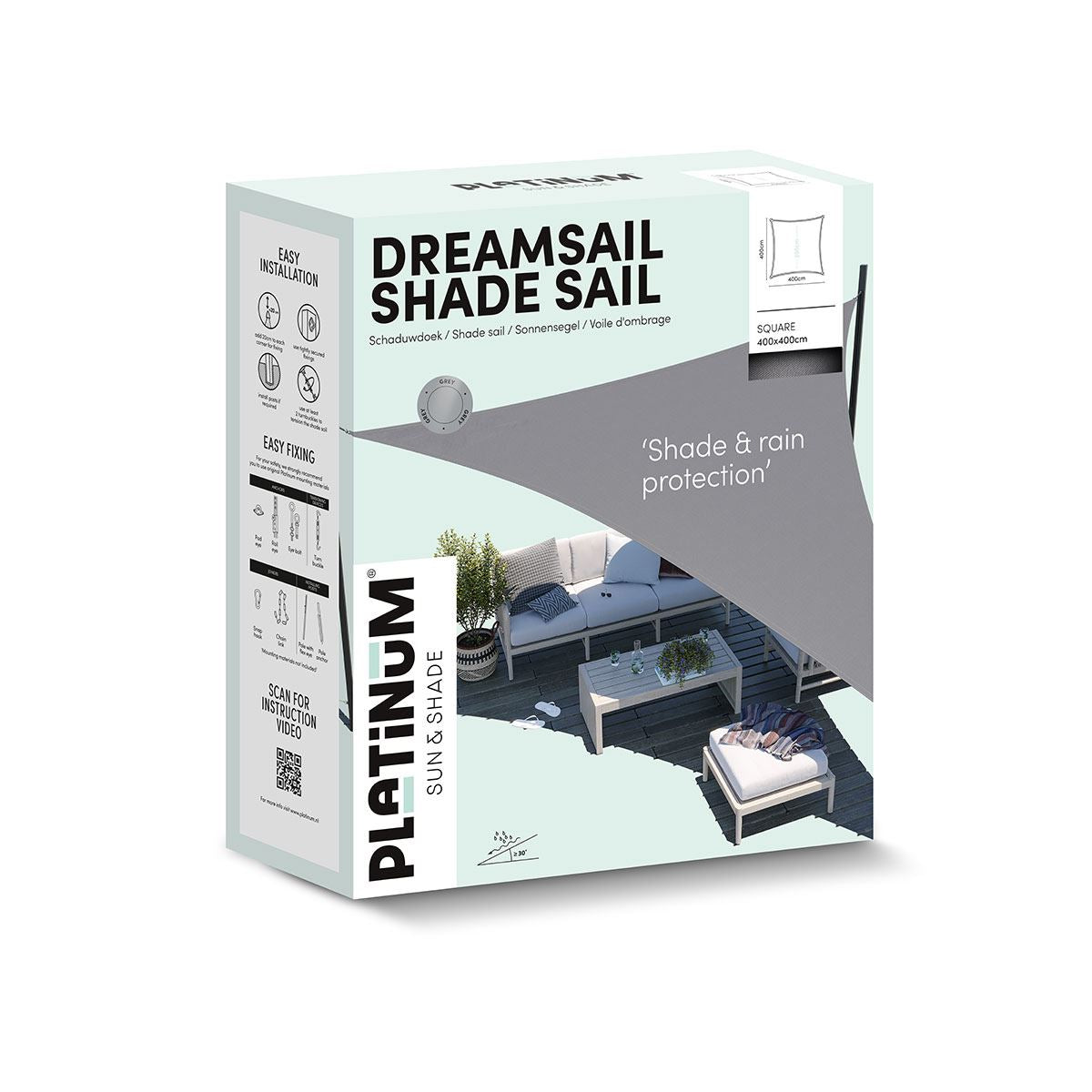 Nesling Dreamsail schaduwdoek vierkant creme 4x4 m.