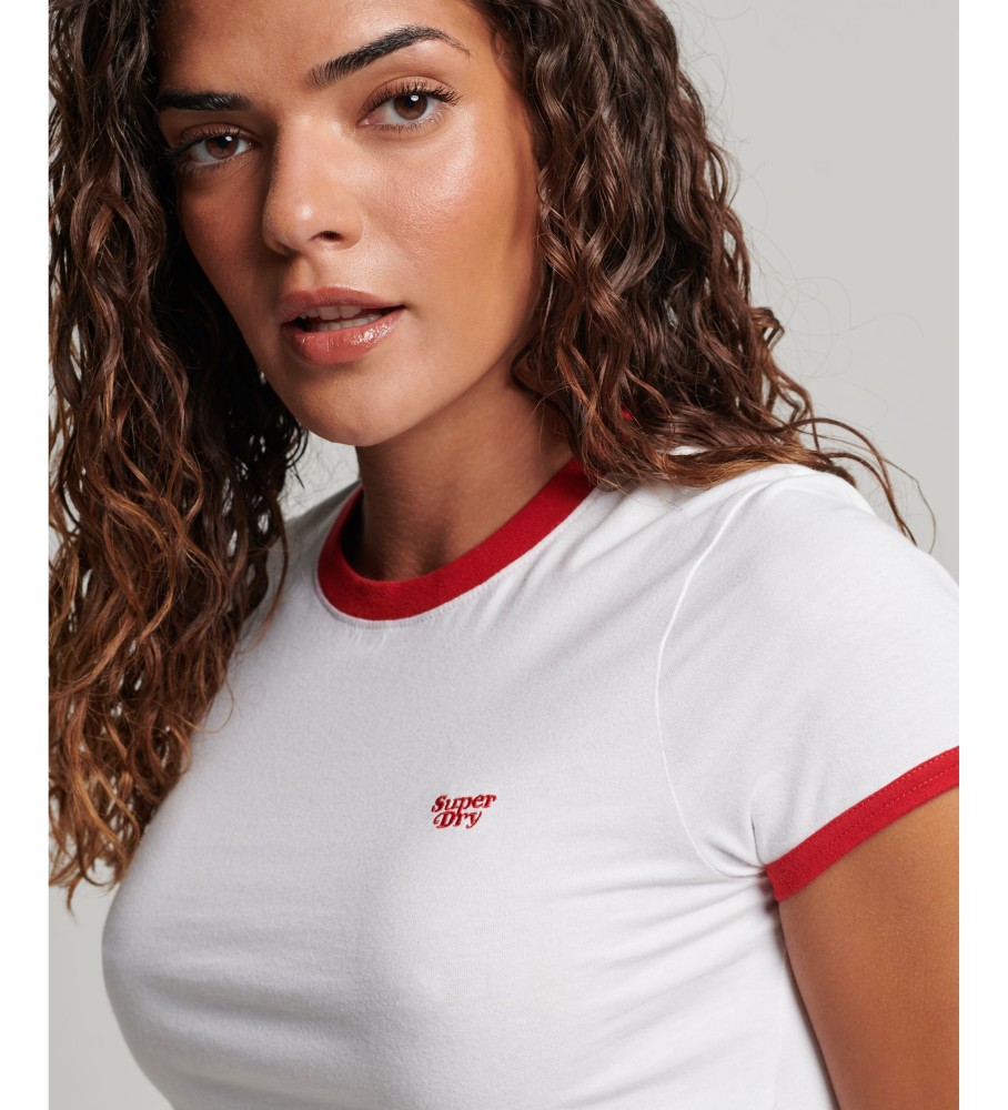 Camiseta branca Superdry com detalhes em viés