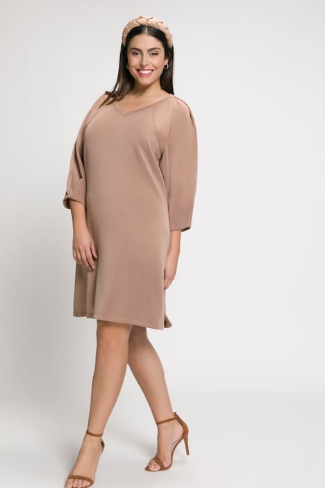 Sweatkleid, Zierfalten, V-Ausschnitt, 3/4-Arm