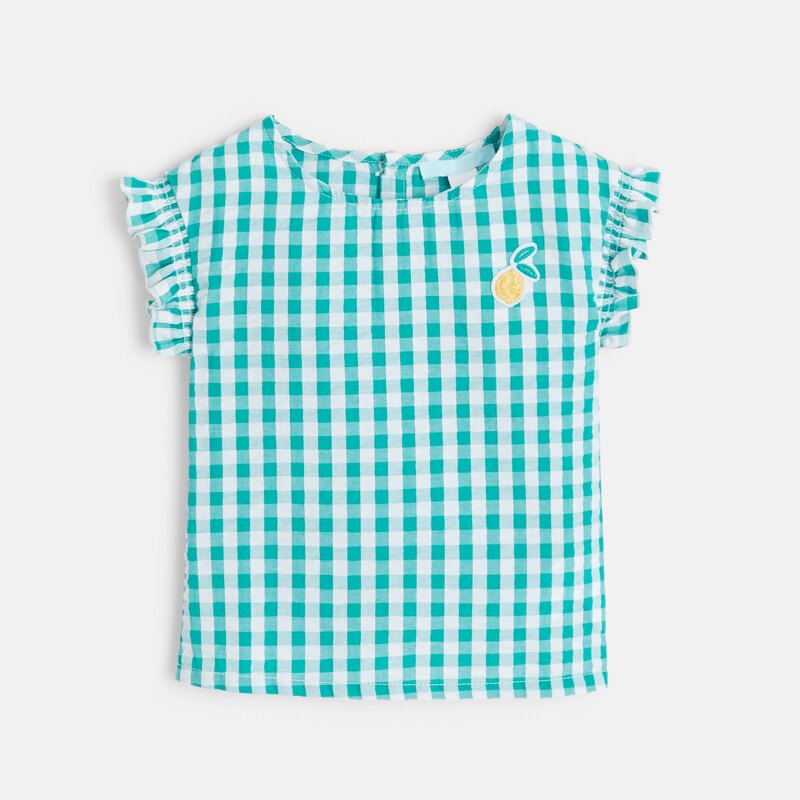 Blouse gaufrée à carreaux verte bébé fille Vert