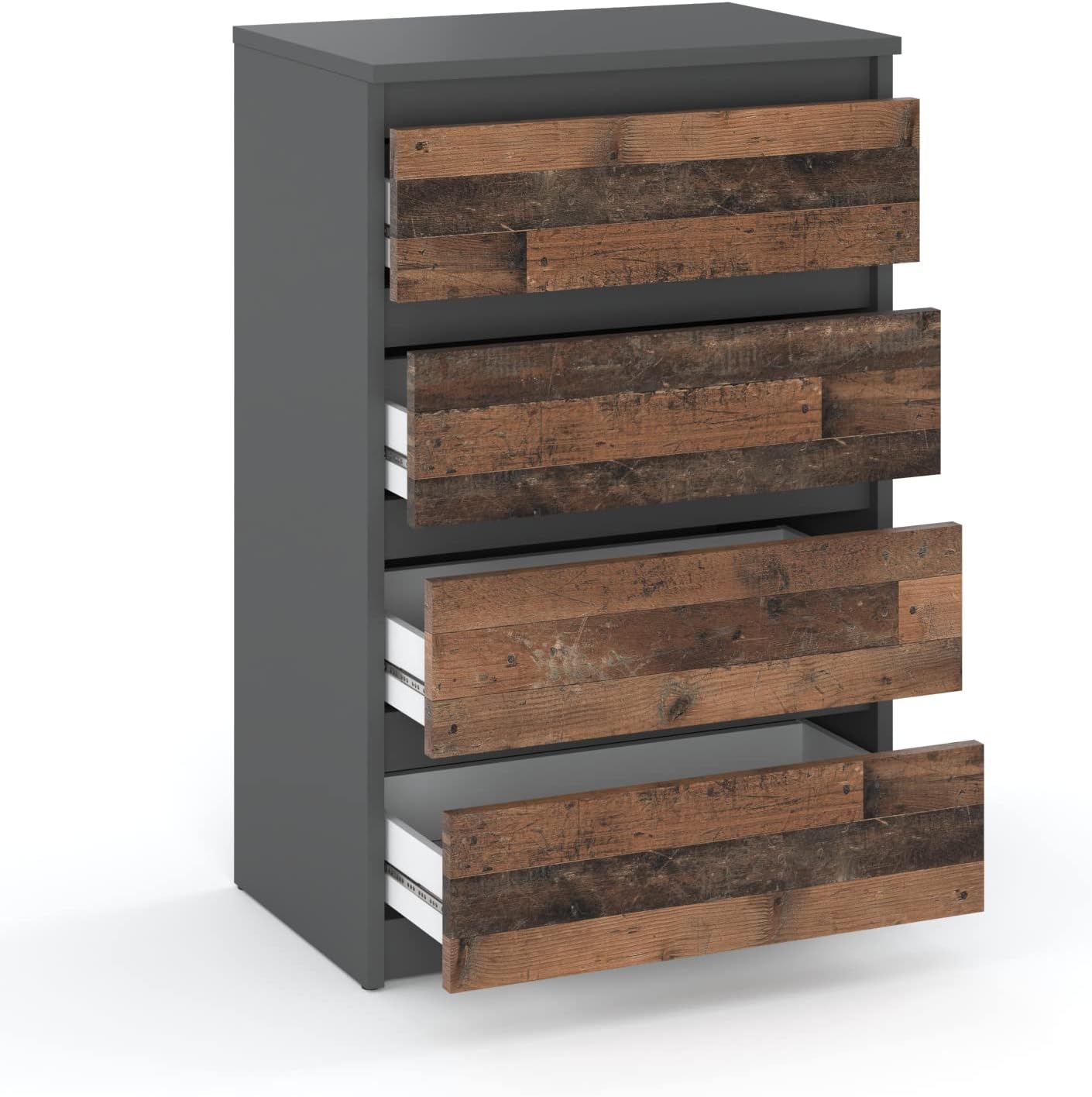 MRBLS Kommode mit 4 Schubladen Sideboard Schubladenschrank Kleiderschrank Modern Möbel mit Schubladen für Ihr Schlafzimmer (Anthrazit - Industrial/Grau Matt - Old Style) – 60 x 92,5 x 33,5cm (B/H/T)
