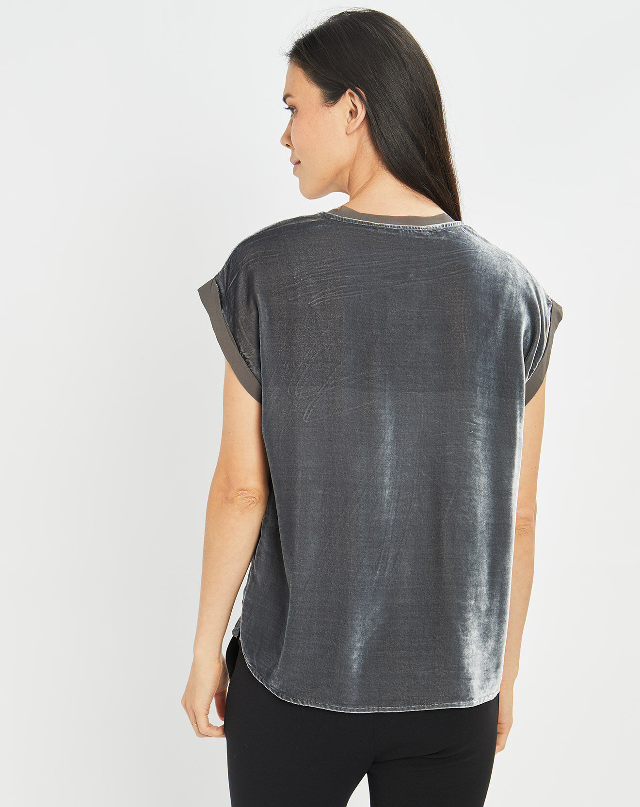 Lauren Vidal Top en Velours Basal gris