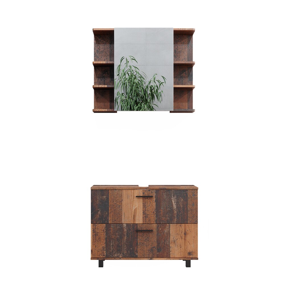 Vicco Badmöbelset Ilias Old Style modern Badezimmerschrank Badschrank Badezimmermöbel Waschtischunterschrank Waschbeckenunterschrank Spiegelschrank Schranktür Schrankfach Schrankschublade