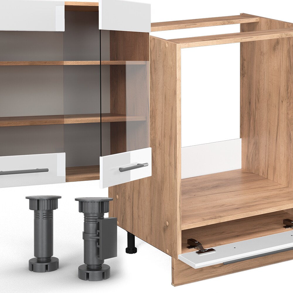 Vicco Küchenzeile Küchenblock Einbauküche Fame-Line Eiche Weiß 355 cm modern Spülenunterschrank Herdumbauschrank Schubunterschrank Hängeschrank Kühlumbauschrank Apothekerhochschrank Unterschrank