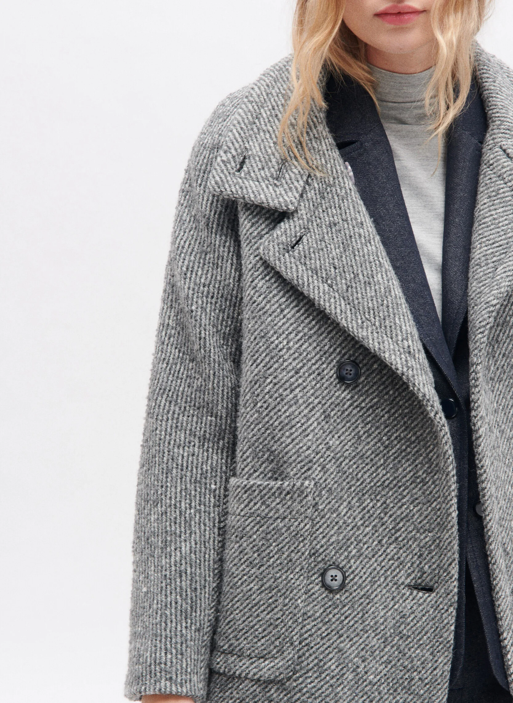 GENIO - Manteau droit col montant rayé | Gris