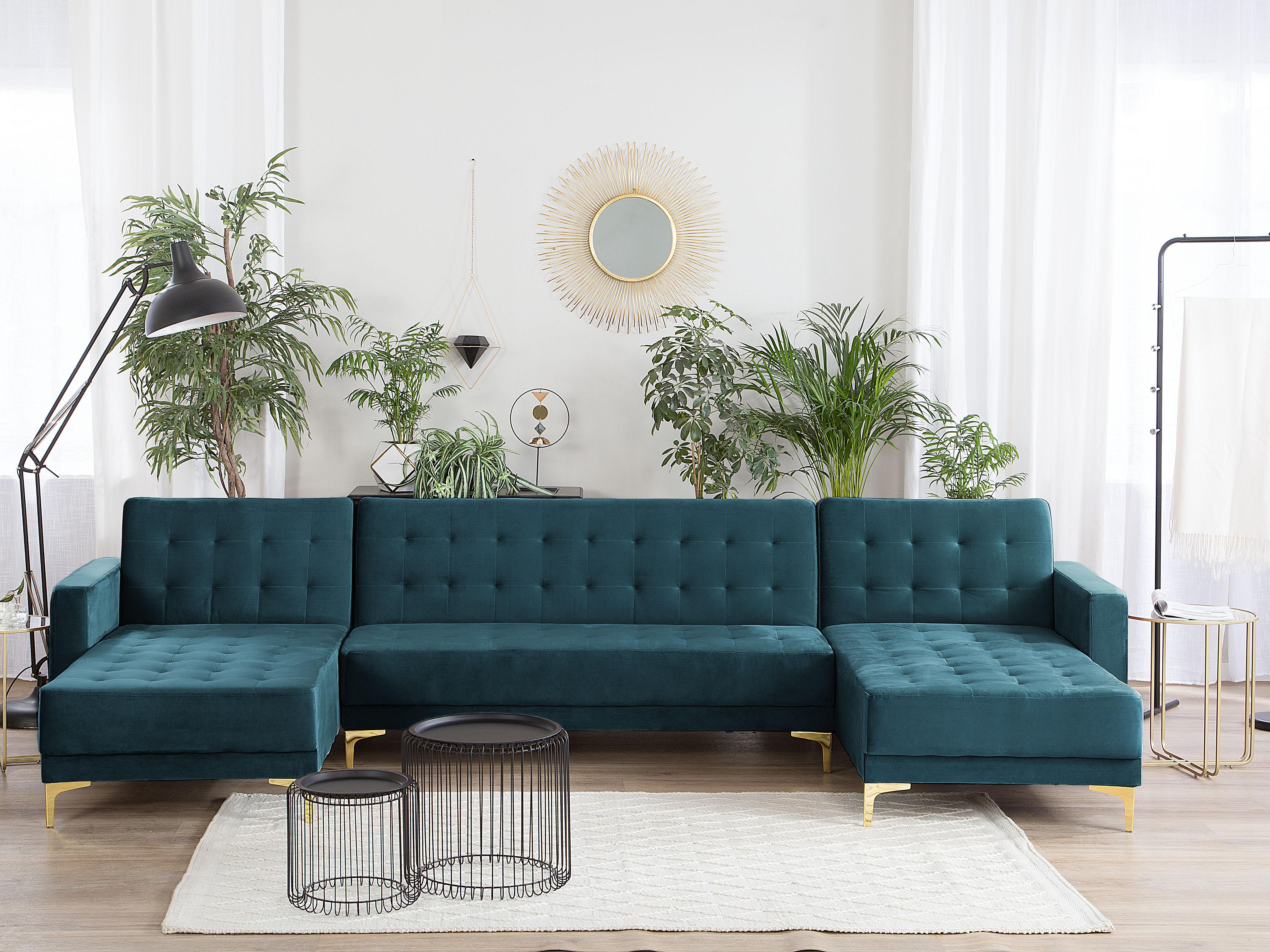 Modulaire U-vormige slaapbank 5-zits ABERDEEN Fluweel Groenblauw