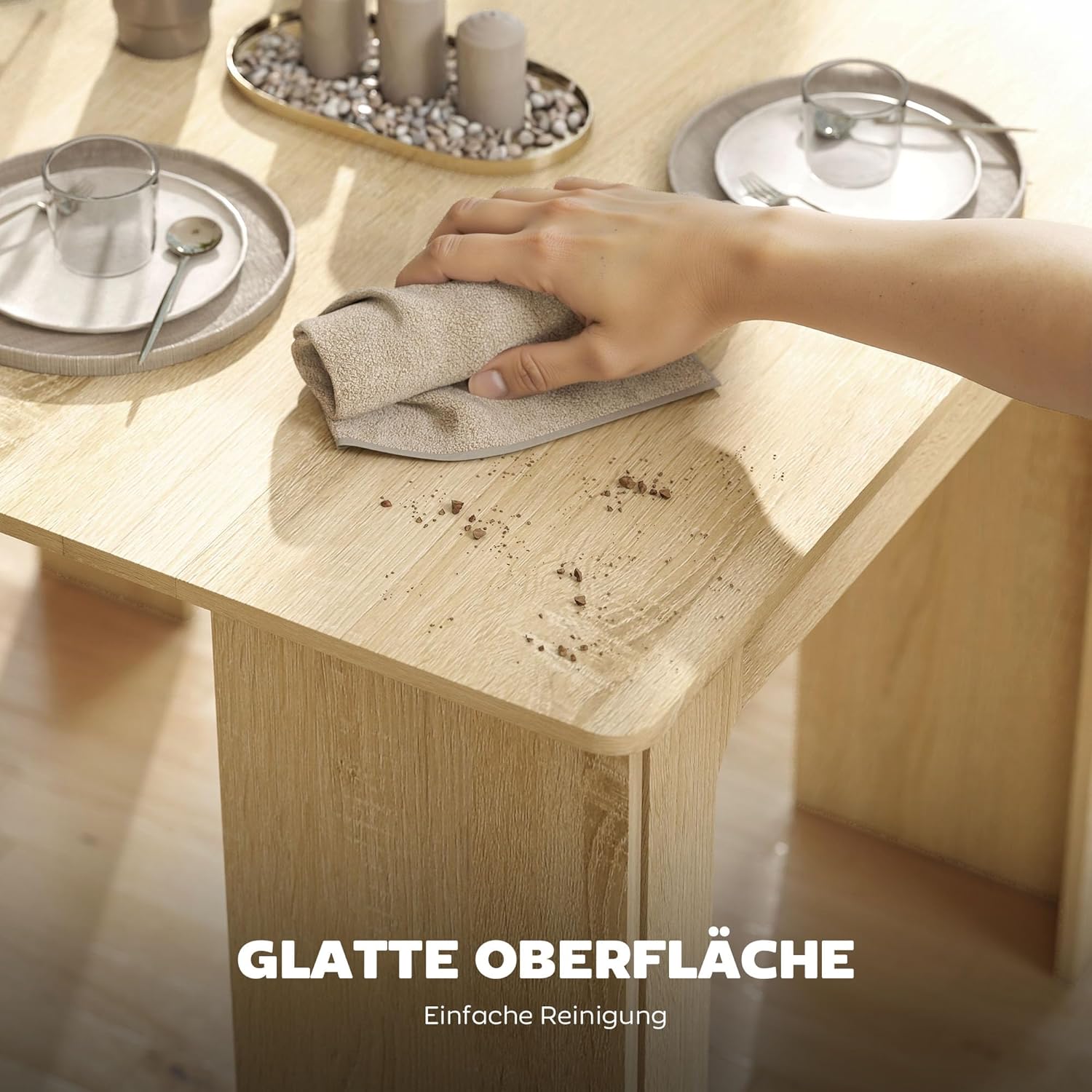 HOMCOM Esstisch, 60-180x85cm 3 Stufig Ausziehbar Küchentisch für bis 6 Personen, Modern Esszimmertisch, für Wohnzimmer, Esszimmer, Küche, Natur