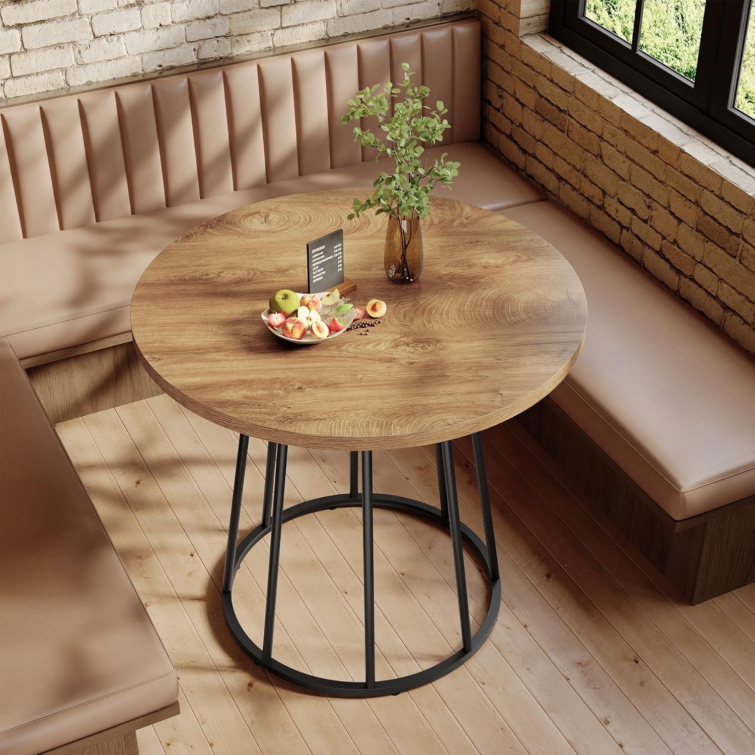 Tribesigns Runder Esstisch für 2-4 Personen, Esszimmertisch, 80 cm klein Industrial Küchentisch mit stabilem Metallgestell für Esszimmer Küche Wohnzimmer Café, Braun
