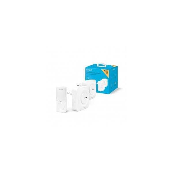Garza Home Power, Pack Timbre Inalámbrico Kinético Puerta, 1 Pulsador   2 Receptores, Gran Alcance 200 m, 64 melodías, IP56, Con indicador LED, Modo silencioso, Memoria, Blanco 401324G
