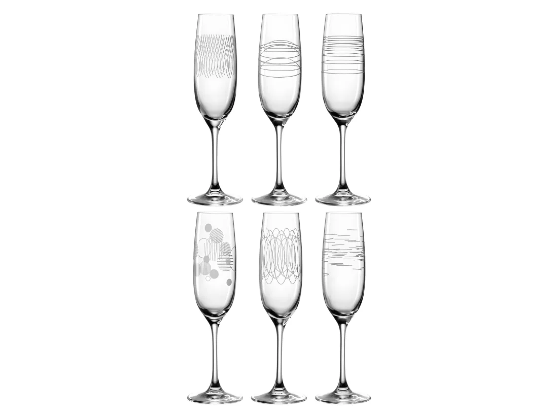 Lot de 6 coupes à champagne gravées 130ml Transparent Leonardo