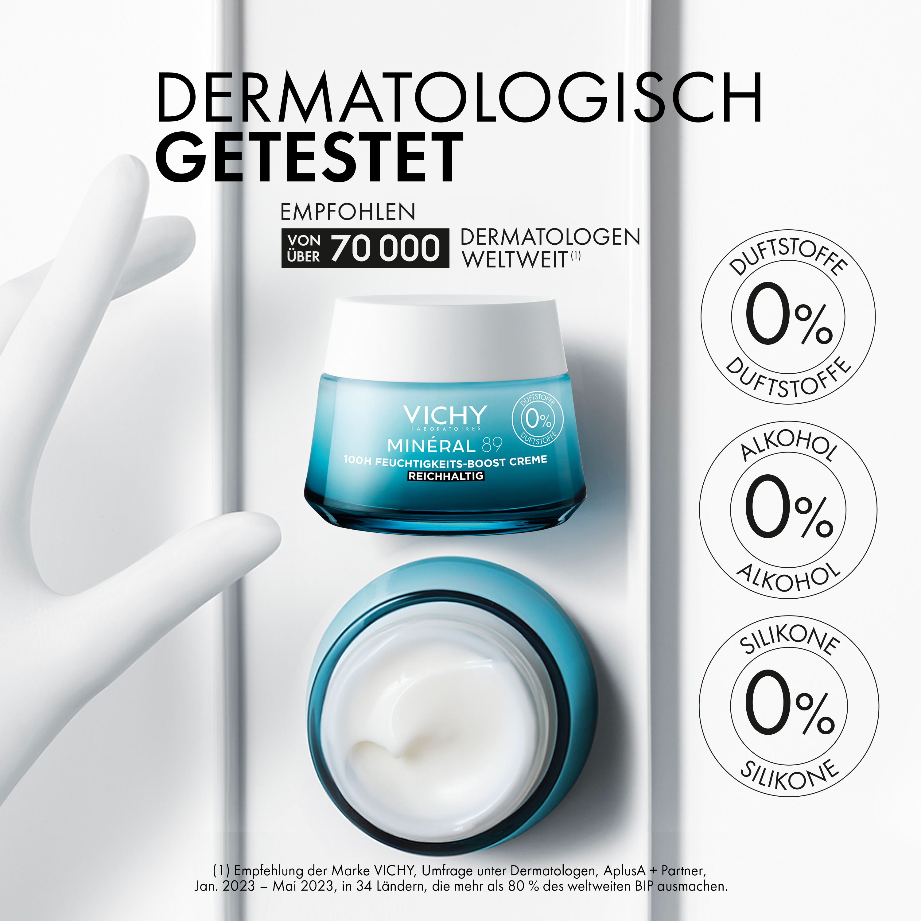 Vichy Minéral 89 100H Feuchtigkeits-Boost Creme - Reichhaltig: Für trockene Haut mit Hyaluronsäure, Mineralien, Niacinamid (B3), Squalan & Lipiden + Mineral 89 72h Cream 15ml GRATIS