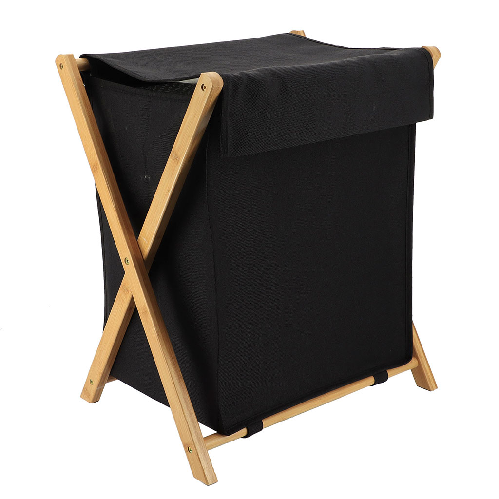 Panier à linge pliable bambou noir 46x58x35cm