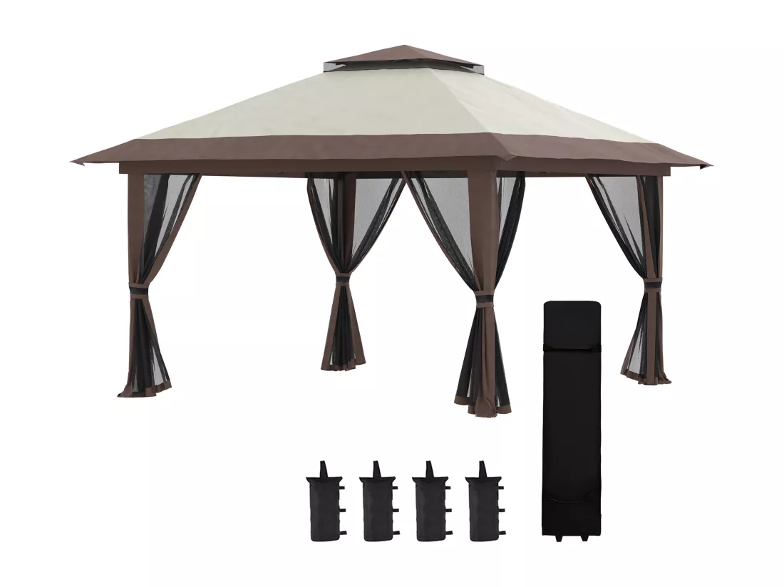 Tonnelle barnum de jardin pop-up pliant 3,92L x 3,92l x 2,83H m sacs de lestage et transport inclus beige