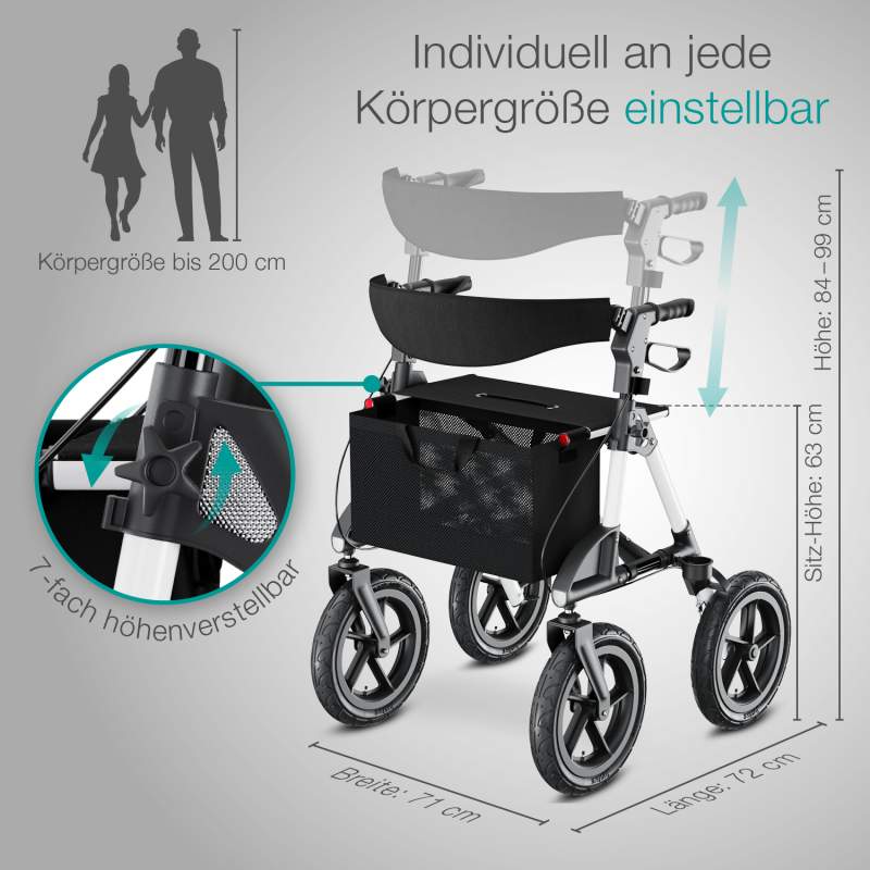 aktivshop Outdoor Rollator mit Luftbereifung Komfort