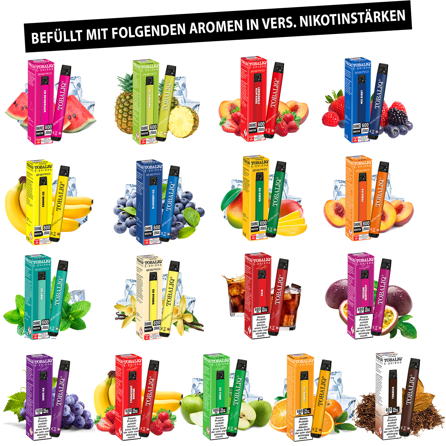E-Shisha 600 Puffs, 108er Thekendisplay vonTobaliQ