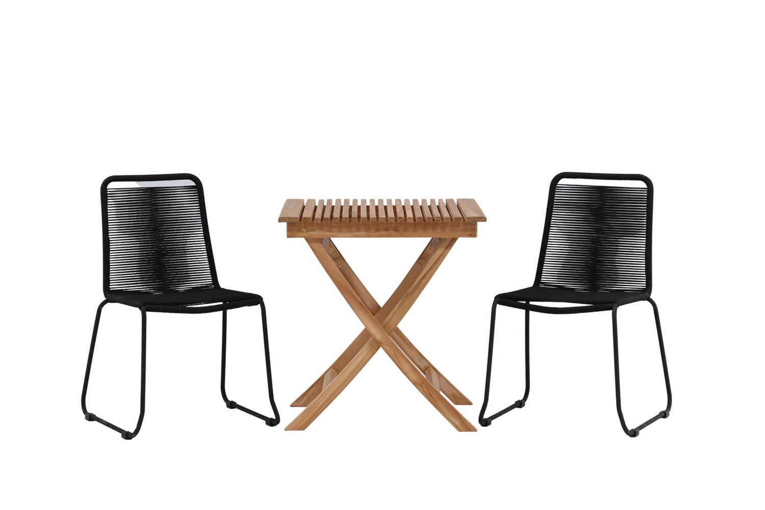 Ghana tuinset: tafel 70x70cm, 2 Lindos stoelen, naturel/zwart. 70 x 75 x 70 cm