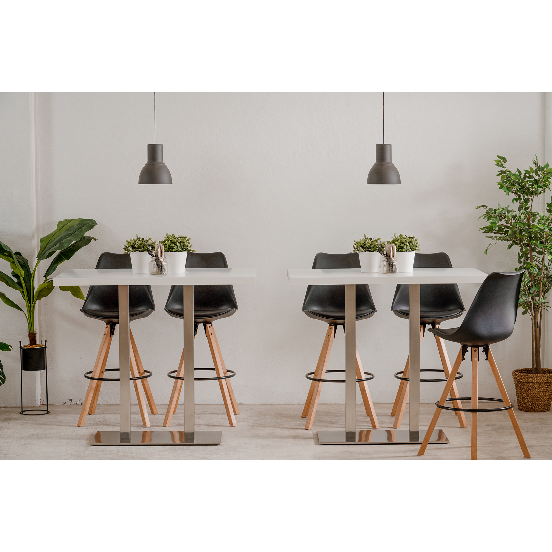 Bartisch QUADRATO - weiß - Edelstahl - Doppelsäule