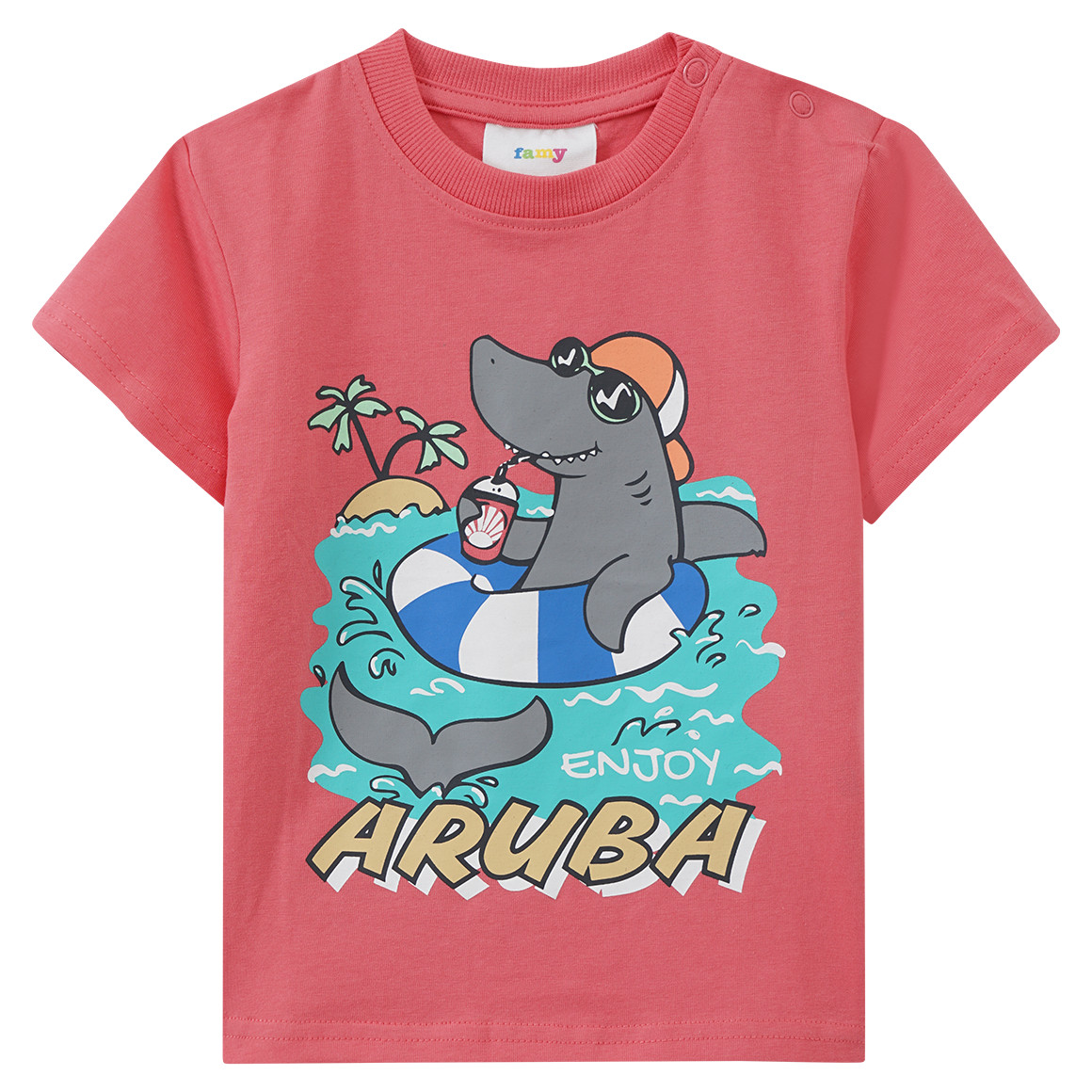 Famy 3 Baby T-Shirts in verschiedenen Dessins hellrot / helltürkis / dunkelgrau