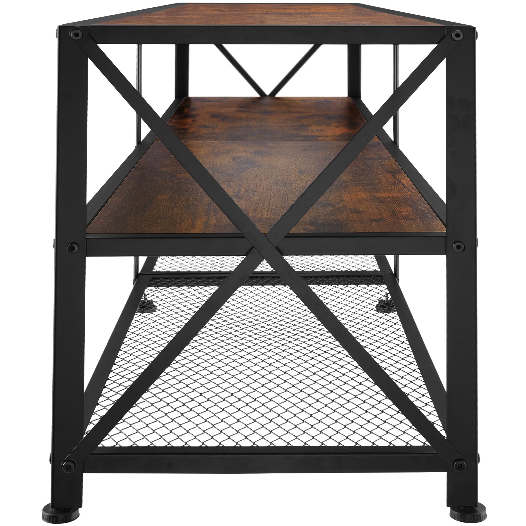 tectake® TV-Regal, Industrial Style, 3 offene Etagen, seitliche X-Streben, 141 x 41,5 x 50,5 cm