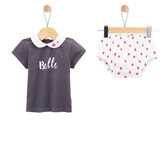 Panda & Coccinelle Haut + Bloomer   Gris        1 mois   de               P'tit bisou