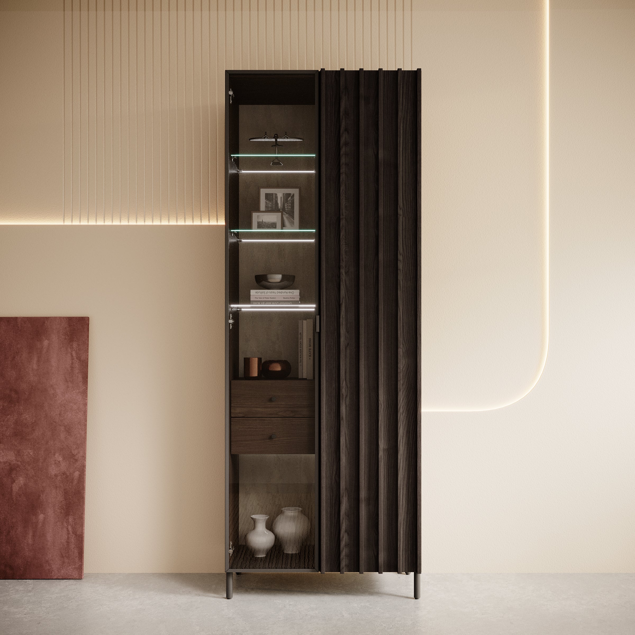 Paz - Vitrinekast - Donkerbruin - 73x44x196 cm