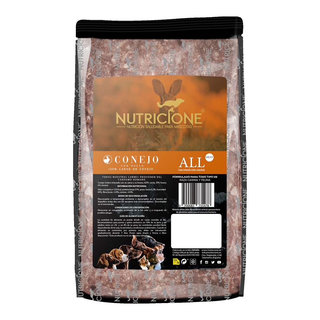 Ração BARF de carne de coelho com osso para cães e gatos (pacote)