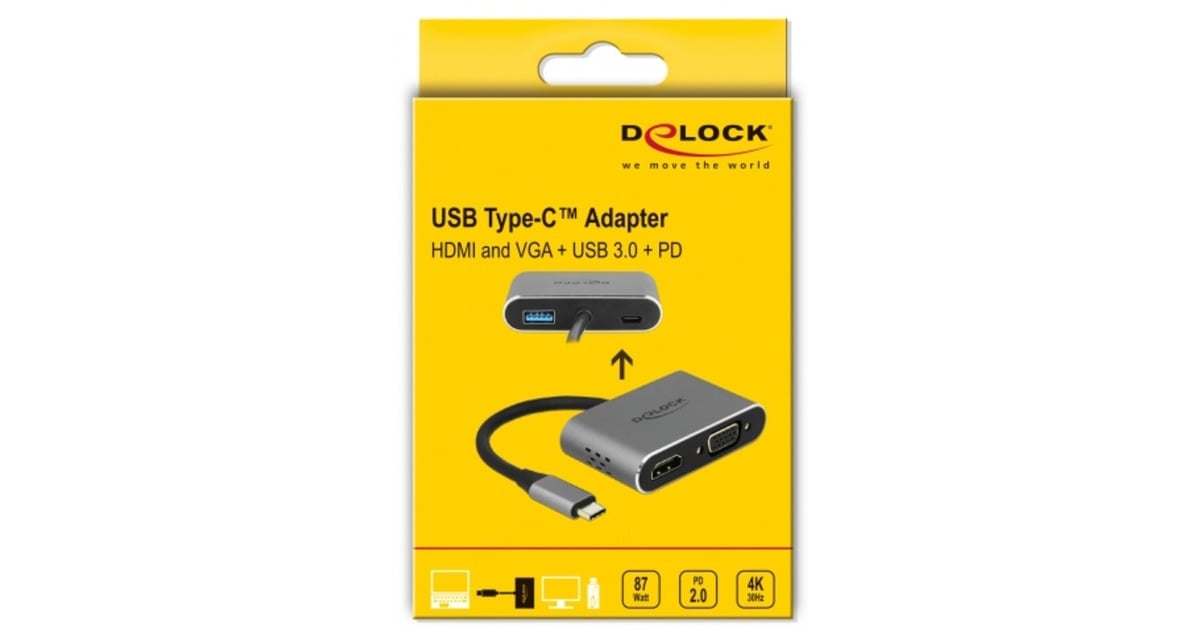 DeLOCKUSB-C > HDMI + VGA adapter  (Grijs, 0,12 meter)