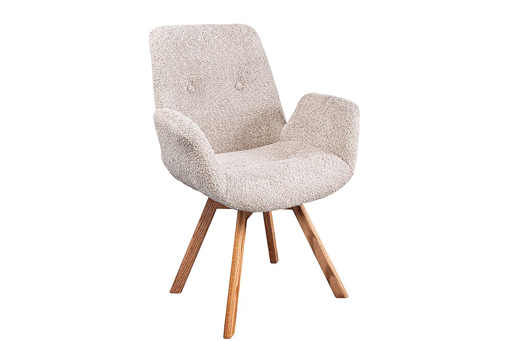 riess-ambiente Stuhl BALTIC - drehbar beige Bouclé natur Eiche Massivholz-Beine mit Armlehne