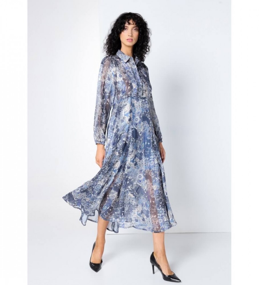 Victorio & Lucchino, Vestido midi fluido com estampa floral azul V&L