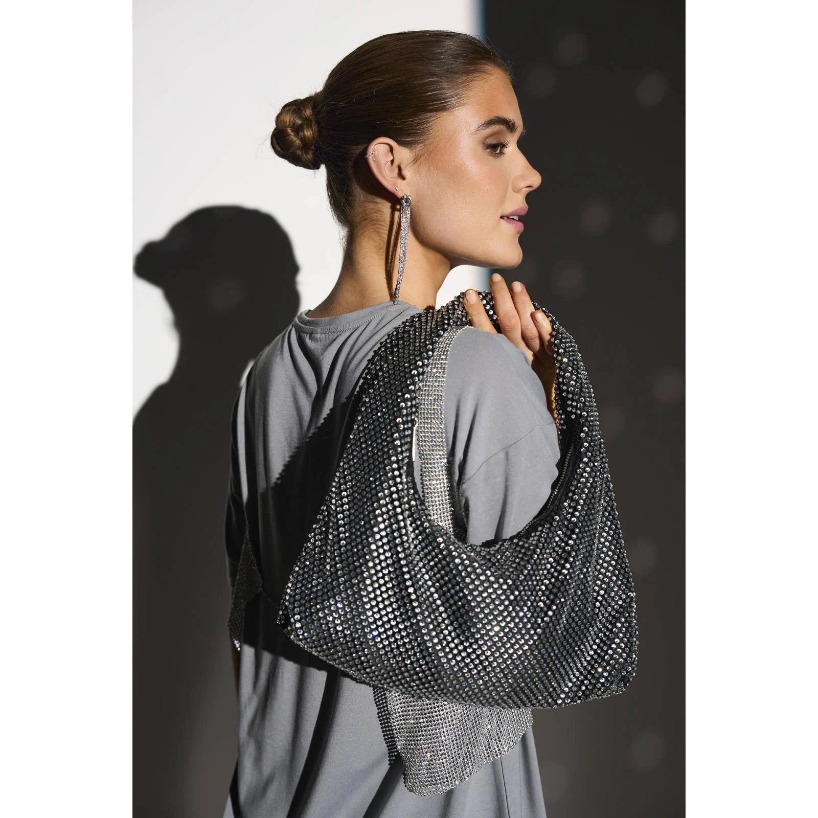 ONLY schoudertas ONLVIOLET met strass zwart