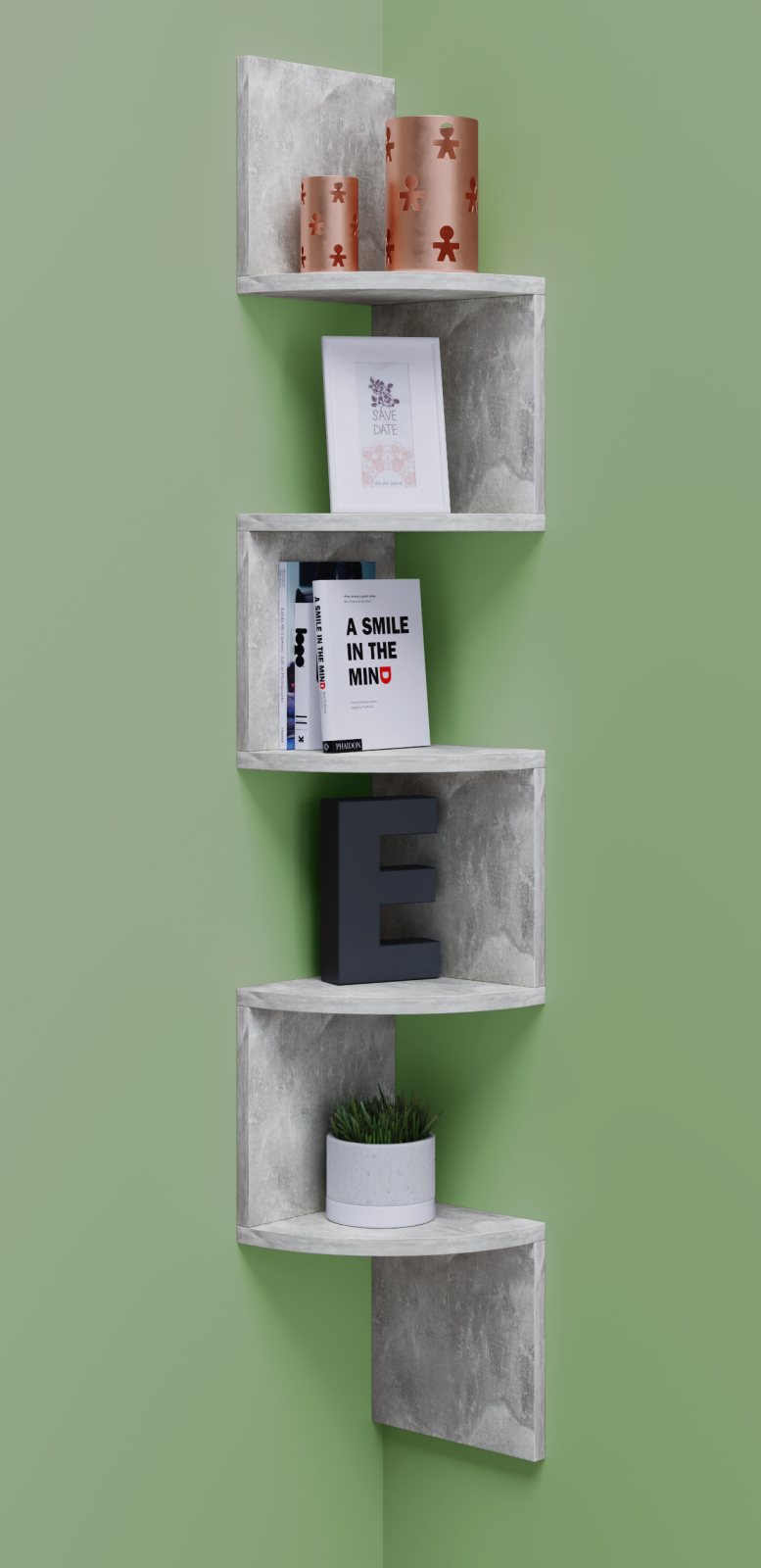 Eckregal MINTIS - Beton - 5 Ablagen - 123,6 cm