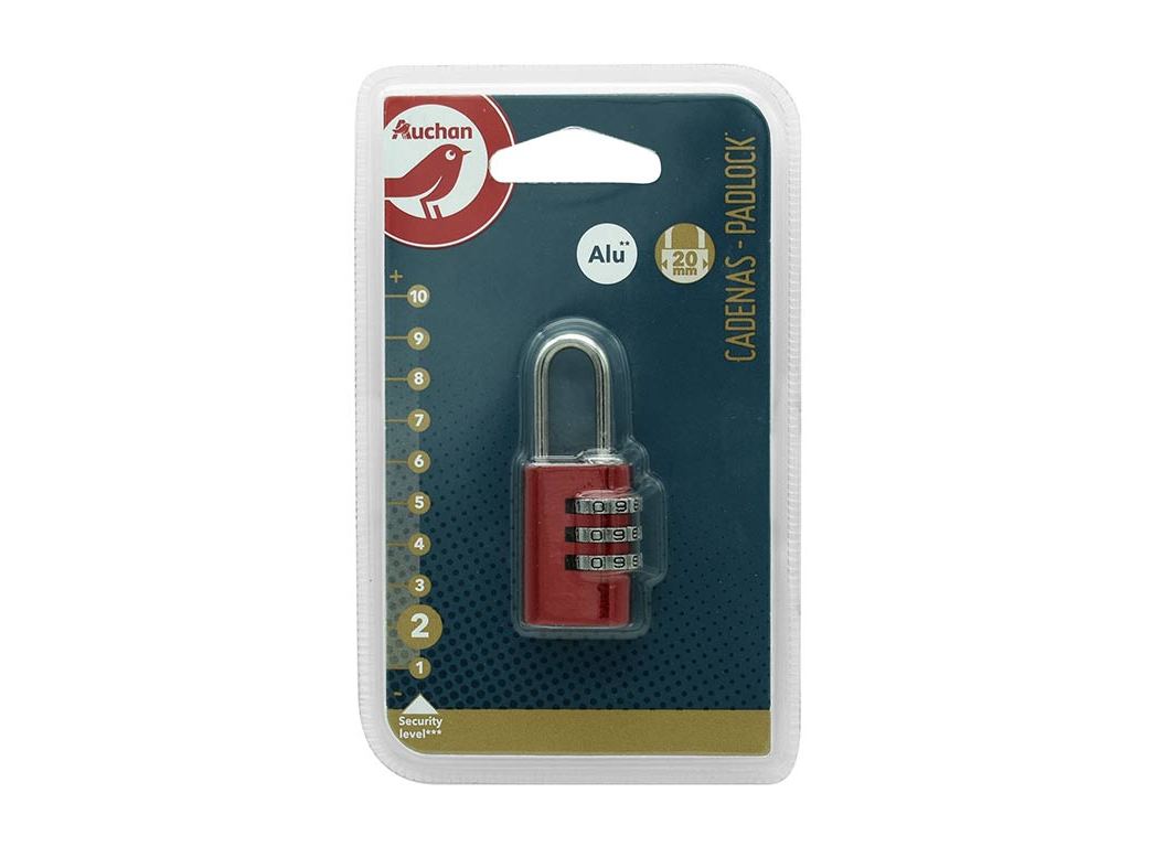 CADEADO DE CODIGO AUCHAN DE CODIGO 3 DIGITOS 20MM