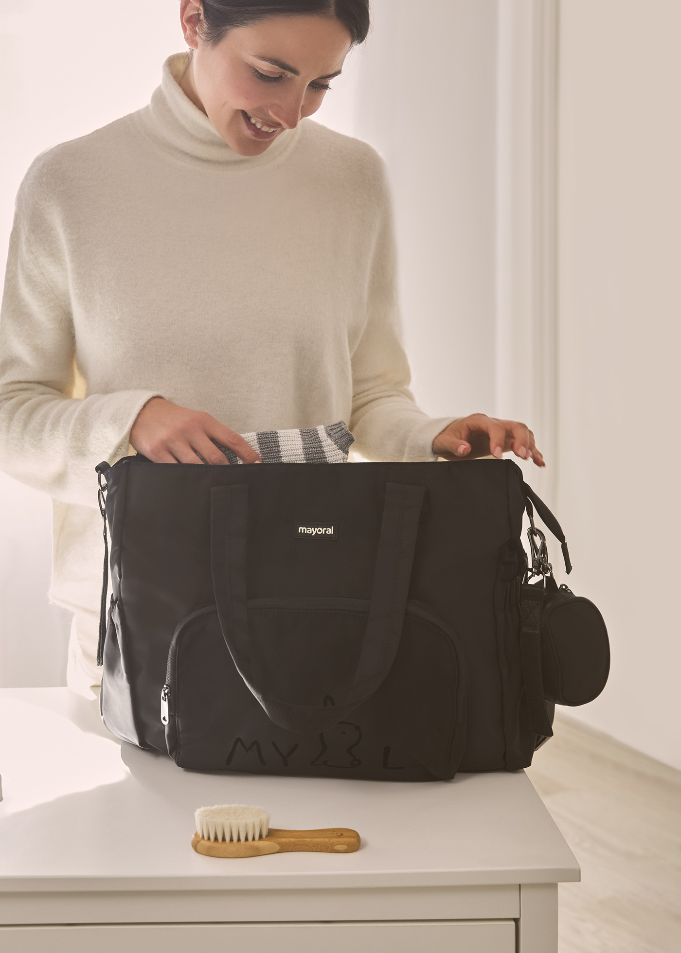 Conjunto de porta-chupeta, bolsa para fraldas e bolsa para bebê