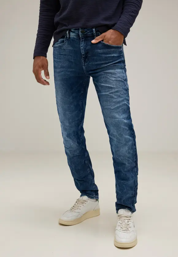 Regular Fit Jeans - mid Indigo blue random wash