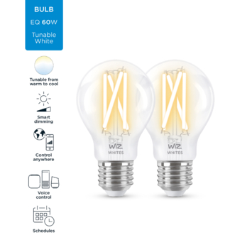 WiZ Connected LED peer E27 60W 2 stuks filament helder koel tot warmwit licht dimbaar
