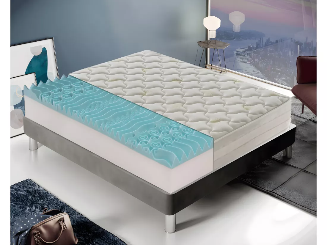 Matelas en mousse à mémoire de forme - 9 zones différentes - Haut 25 cm - Housse amovible en aloès 180x200 cm