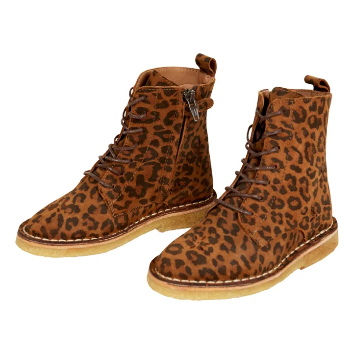 Emile et Ida Bottines à Lacets Cuir Léopard Emi | Caramel