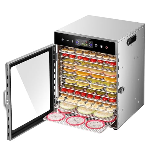 MOOTACO Deshydrateur Alimentaire,Séchoir à fruits 12 plateaux en acier inoxydable avec commande tactile et éclairage,800W séchage des aliments,24H,réglage de la température : Cuisine et Maison