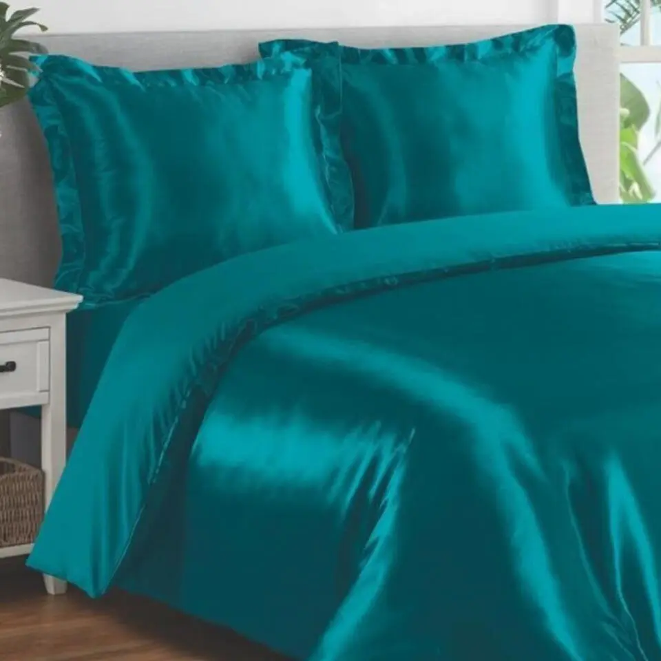 Glanzend Satijnen Dekbedovertrek Beauty Silk Aqua-1-persoons (140 x...