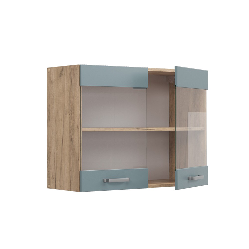 Vicco Glashängeschrank Küchenschrank R-Line Solid Eiche Blau Grau 80 cm modern