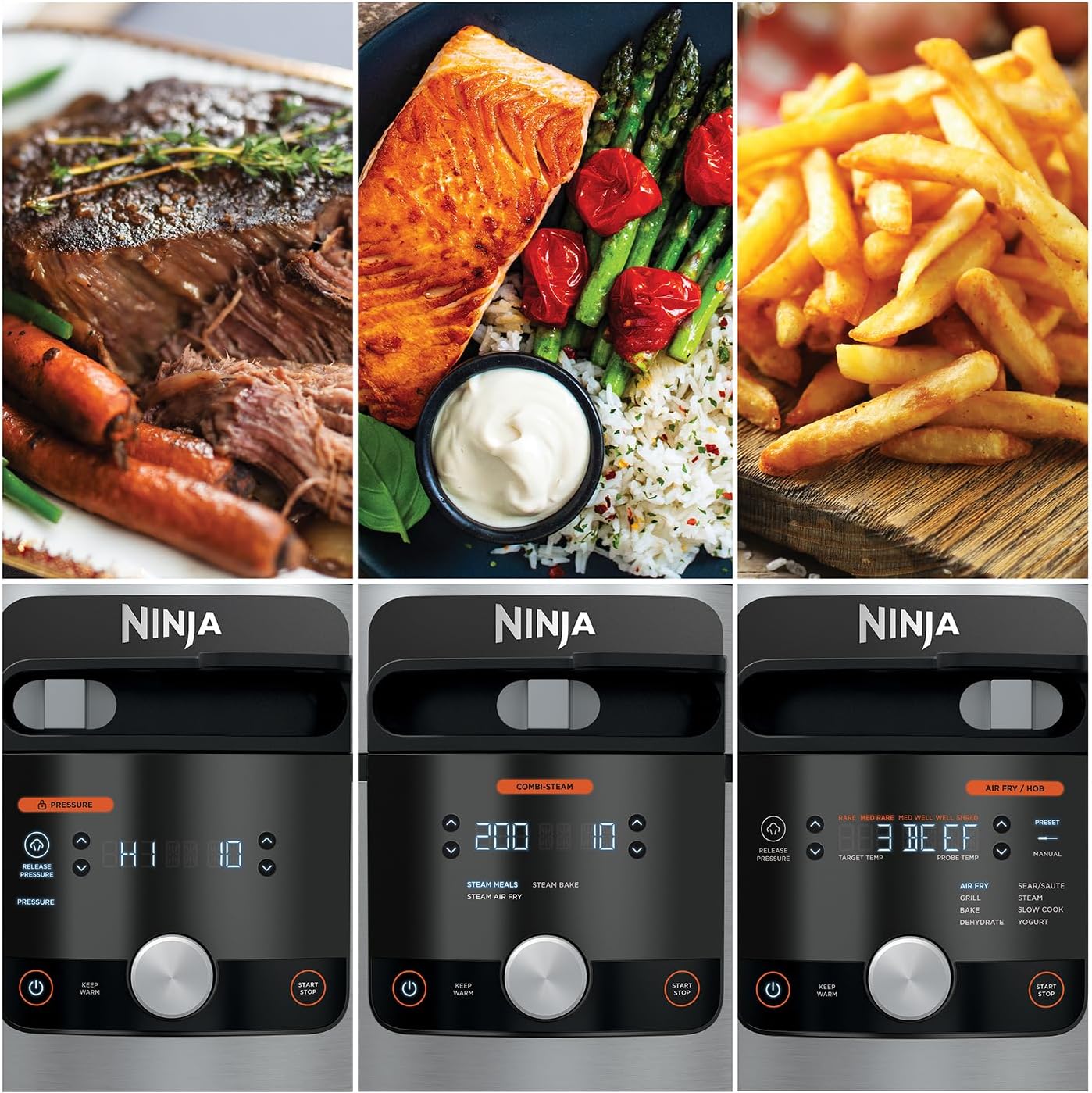 Ninja Foodi MAX Multikocher mit SmartLid, 7,5L, 12-in-1 Multicooker, Pressure Cooker Schnellkochen, Airfryer Heißluftfrittieren, Slow Cooker Langsamkochen, Edelstahl, OL650EU