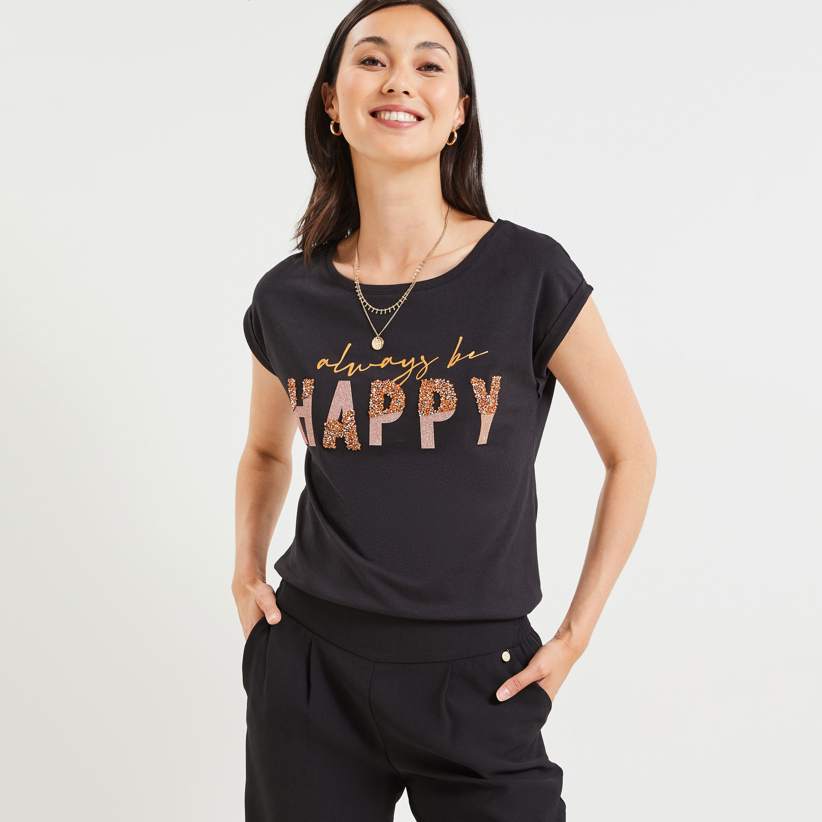 Tshirt à message femme - NOIR
