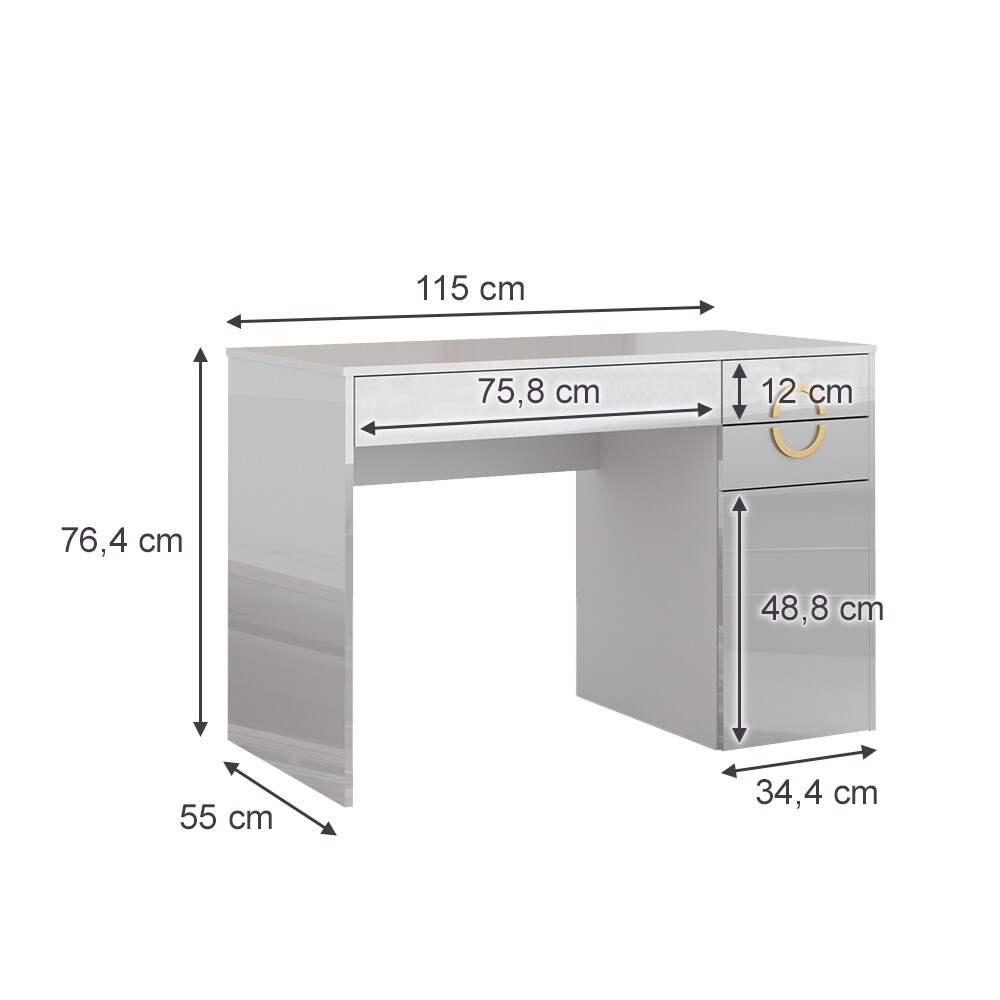 Vicco Schminktisch Adela Weiß Hochglanz, 115 x 76,4 cm, Frisiertisch, Schubladen