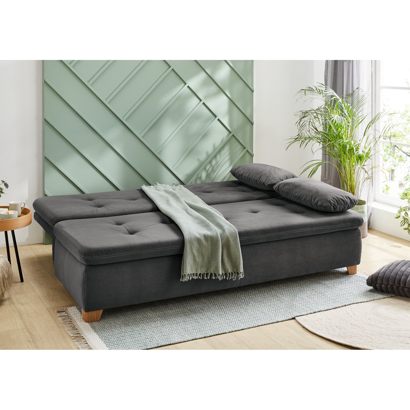 Bettsofa Nadia Stoff grau, Bettkasten