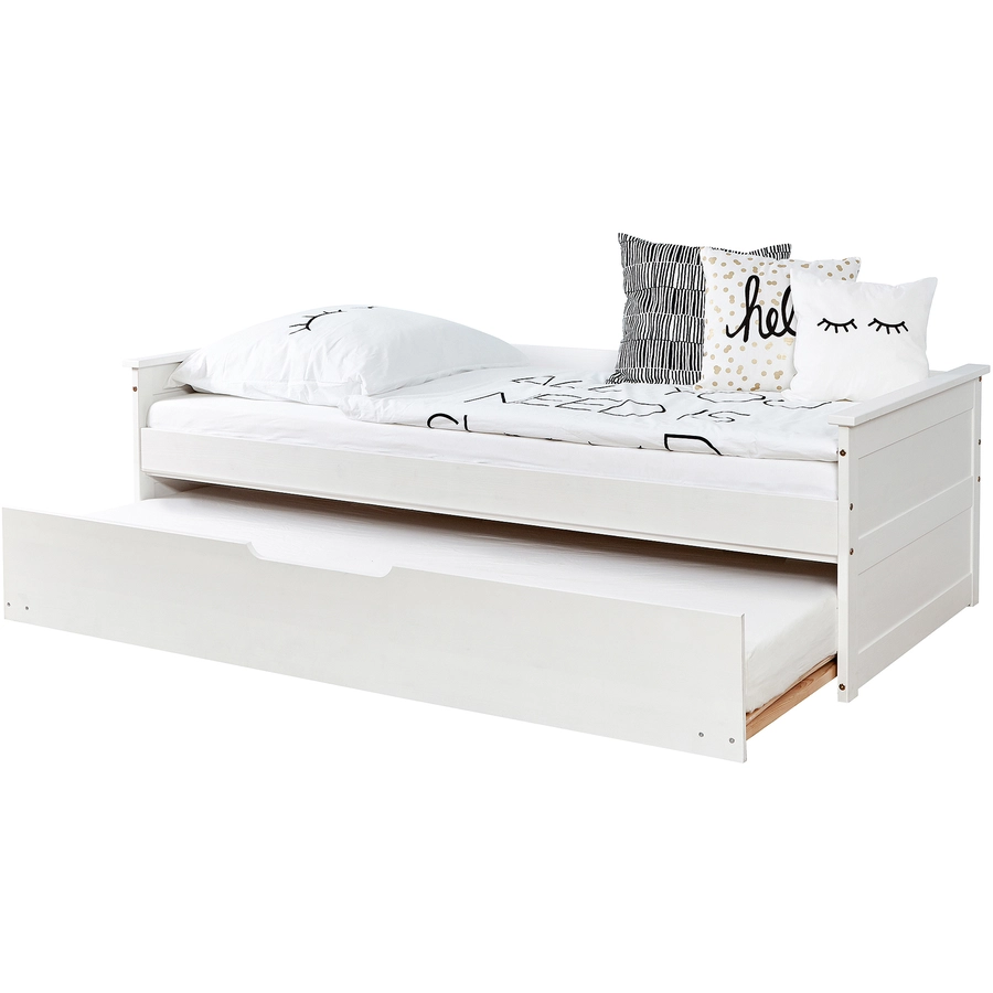 TiCAA Sofabett Theodor 90 x 200 cm Kiefer weiß mit Zusatzbett