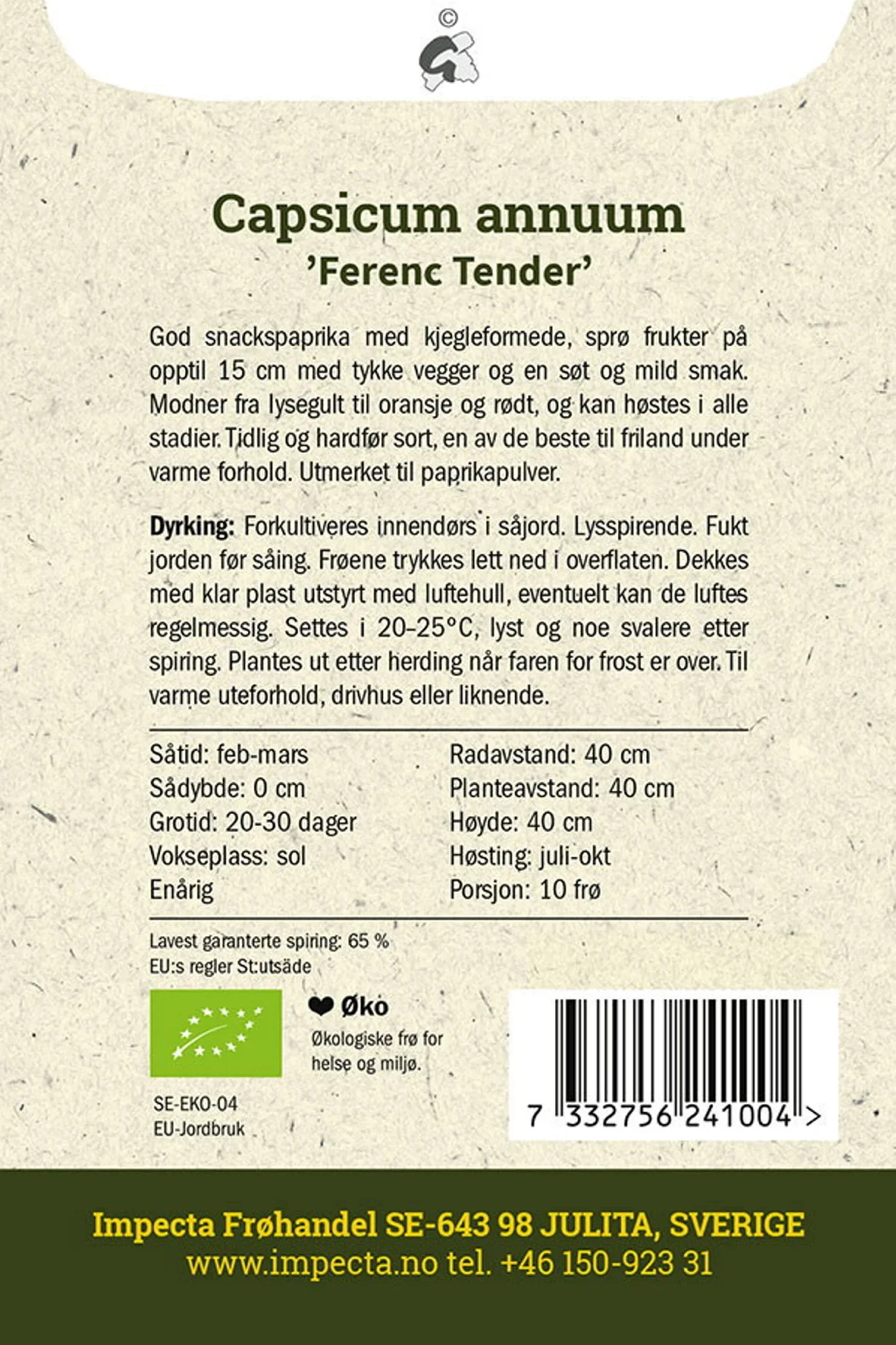 Capsicum annuum 'Ferenc Tender' Paprika 'Ferenc Tender'