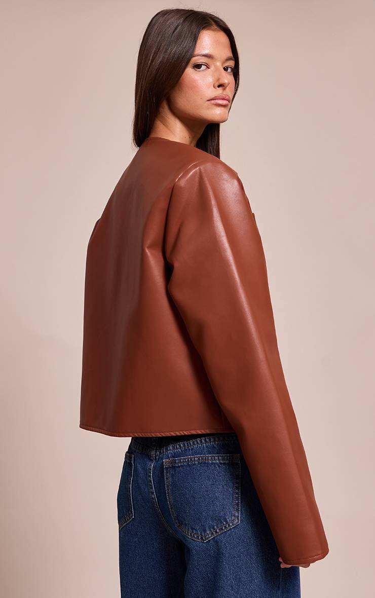 Marron Veste En Synthétiquecuir Crème Avec Détails De Poches