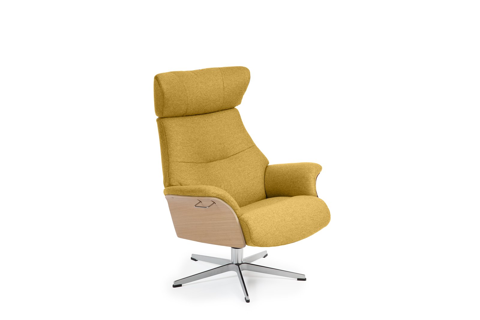 Air lenestol I tekstil Sheford 1383-17 Mustard, høy standard svingfot alu. Skrog i ubehandlet eik