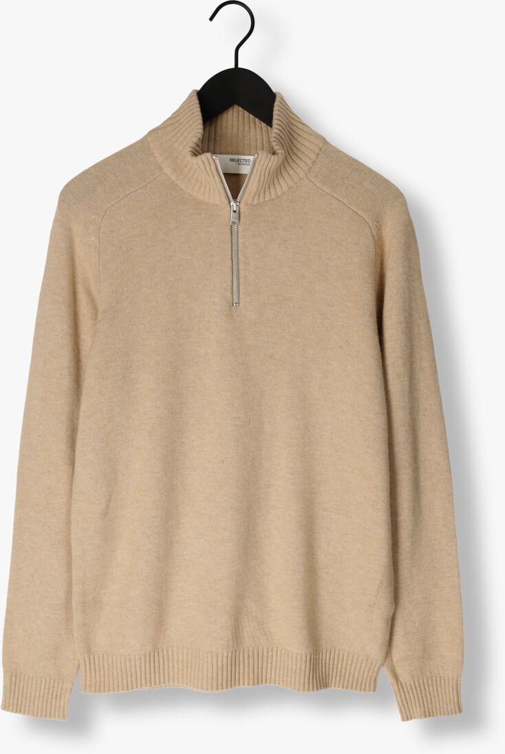 SELECTED HOMME zand selected homme trui slhreg dan wool-mix zip high neck ow