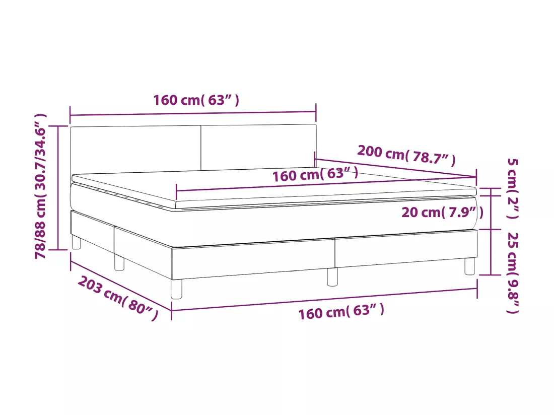 Sommier tapissier avec matelas et LED Crème 160x200 cm Tissu
